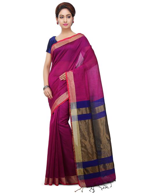 women solid with bordered saree with blouse - 20614276 - Standard Image - 0
