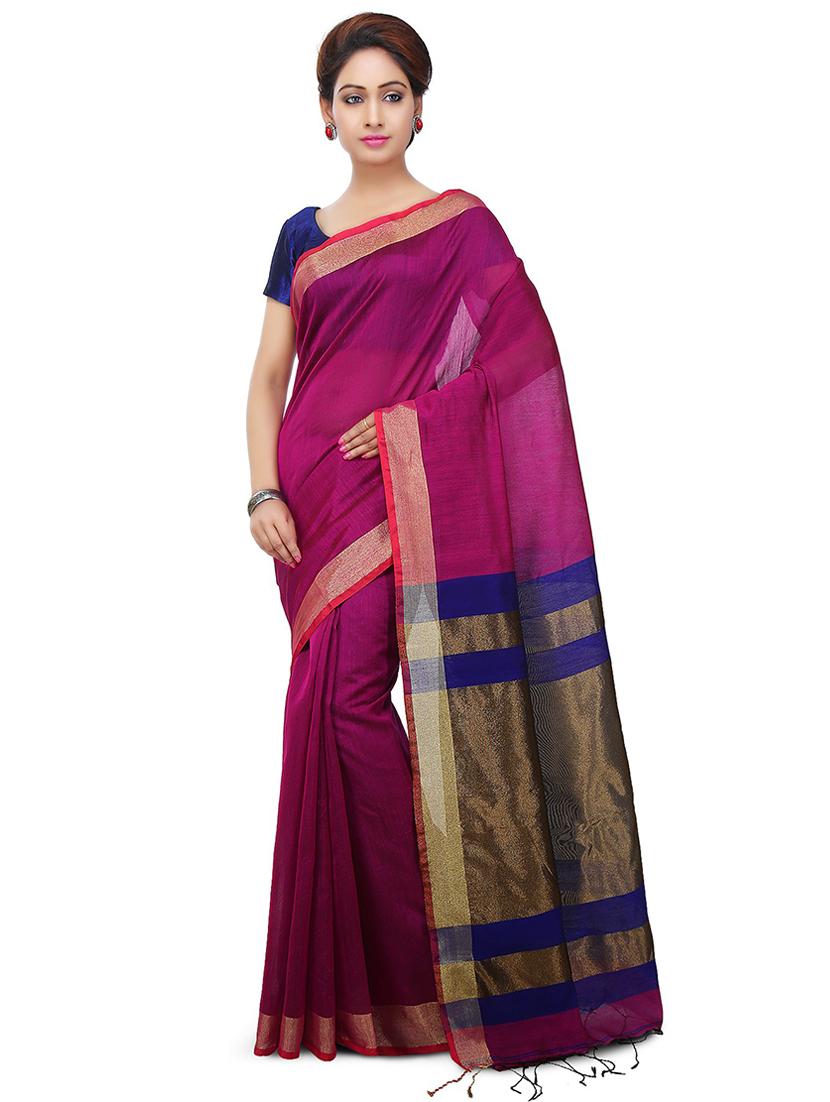 women solid with bordered saree with blouse - 20614276 - Zoom Image - 0
