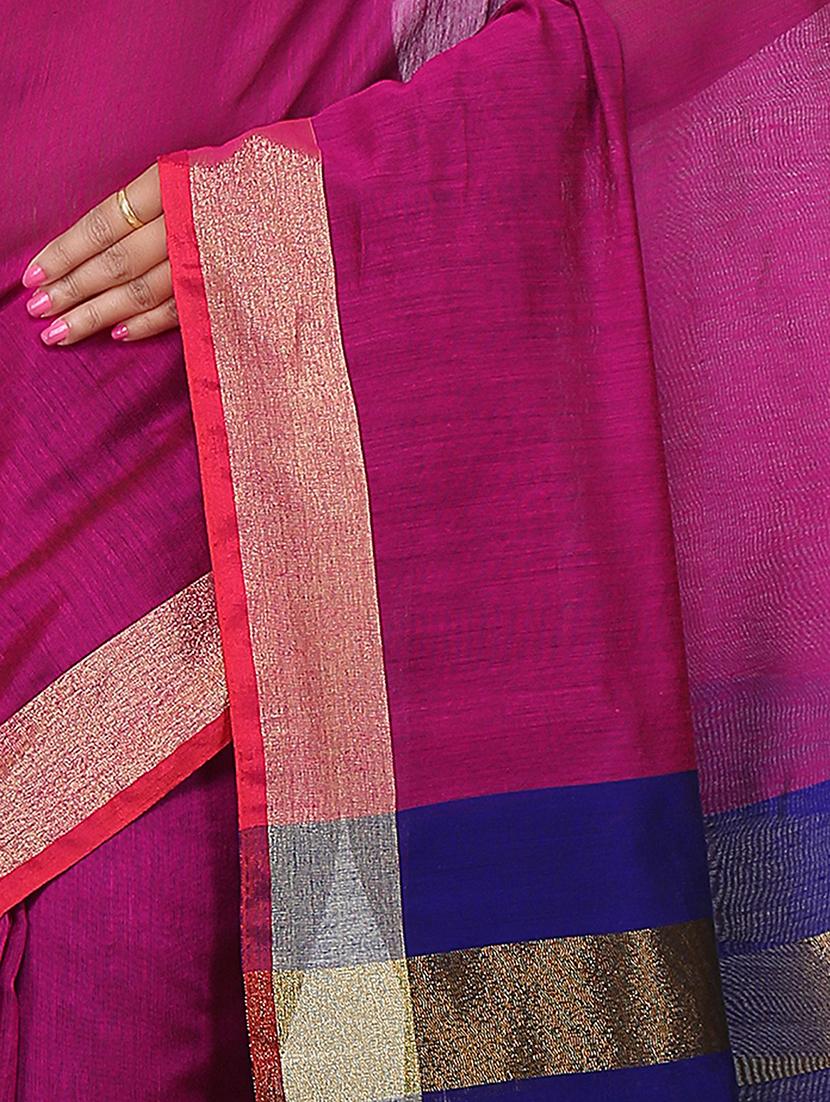 women solid with bordered saree with blouse - 20614276 -  Standard Image - 1