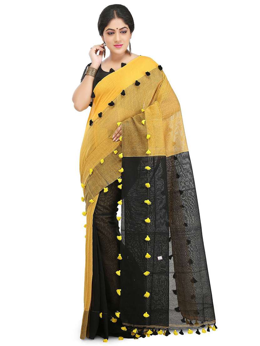 multi colored self design handloom saree with blouse