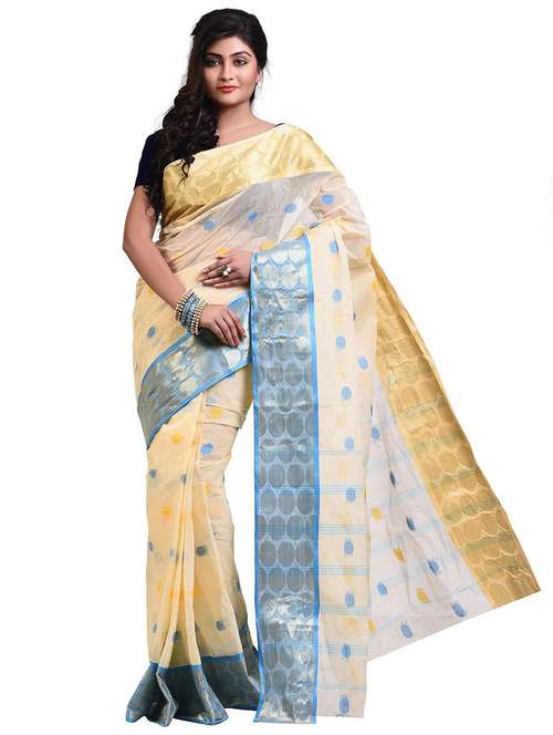 women beige self design tant saree with blouse - 20614292 -  Standard Image - 0