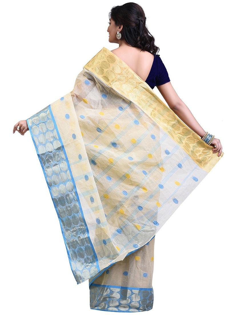 women beige self design tant saree with blouse - 20614292 - Standard Image - 1