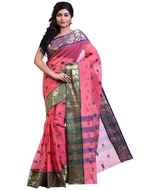 pink self design handloom saree with blouse - 20614294 - Standard Image - 0