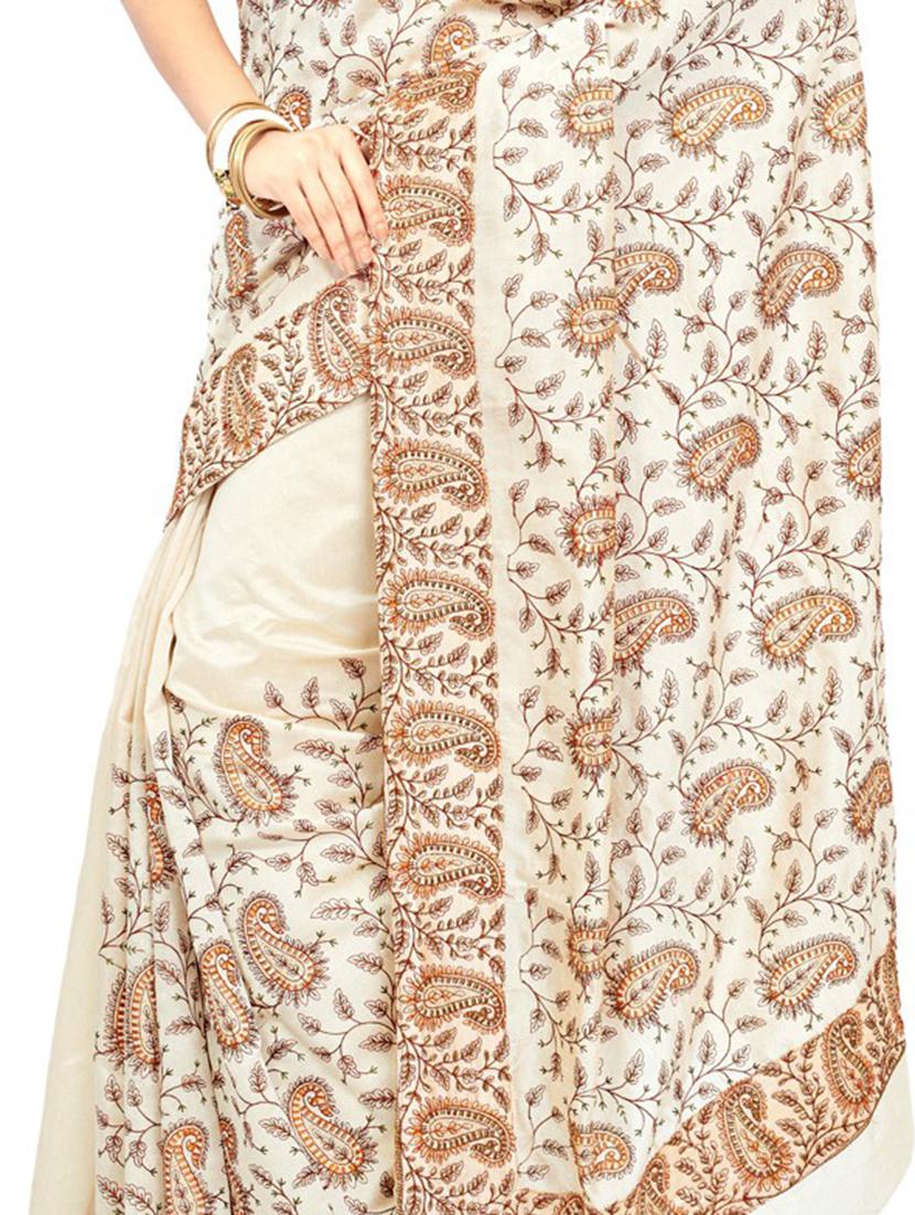 women white paisley printed saree with blouse - 20614301 -  Standard Image - 1