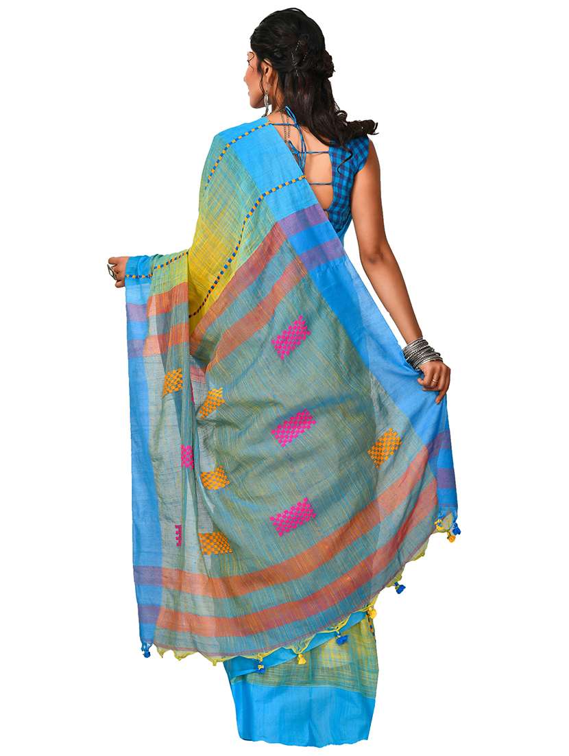 multi colored self design handloom saree with blouse - 20614309 -  Standard Image - 1