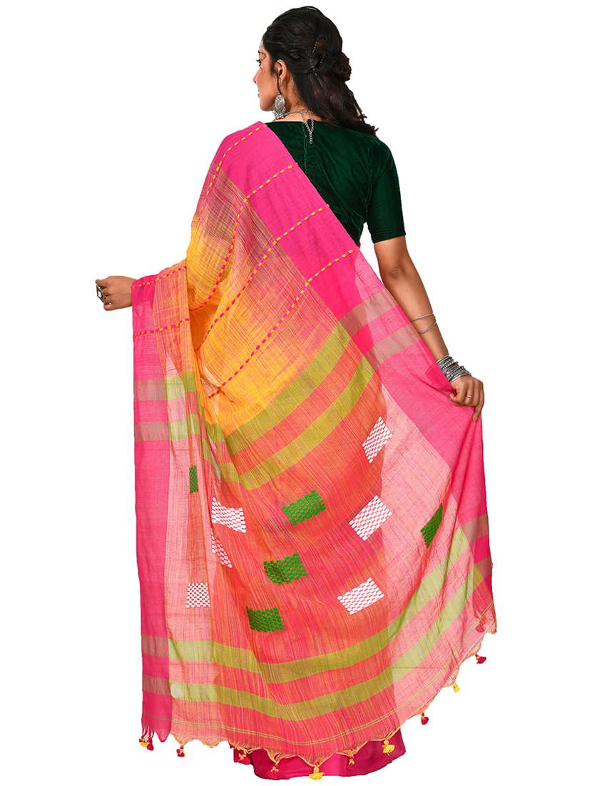 women orange embroidered handloom saree saree with blouse - 20614312 -  Standard Image - 1