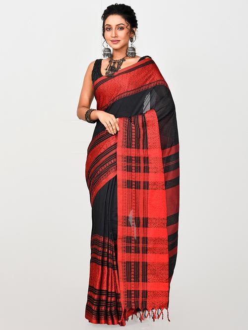 black & red self design handloom saree with blouse - 20614317 -  Standard Image - 0