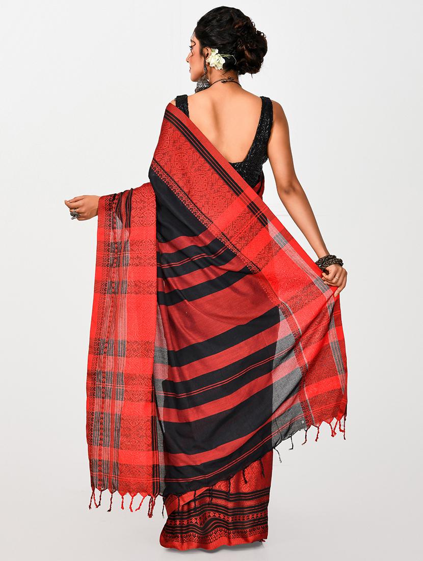 black & red self design handloom saree with blouse - 20614317 -  Standard Image - 1