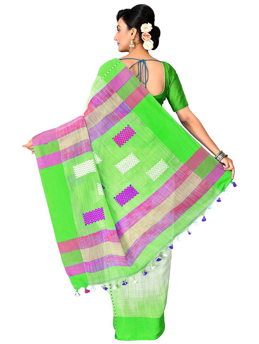 women green embroidered handloom saree with blouse - 20614322 - Standard Image - 1