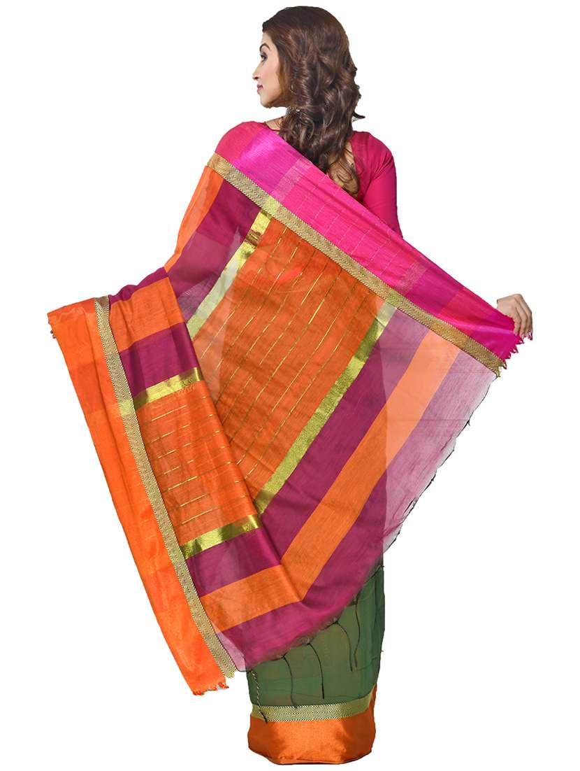 women green solid bordered saree with blouse - 20614333 -  Standard Image - 1