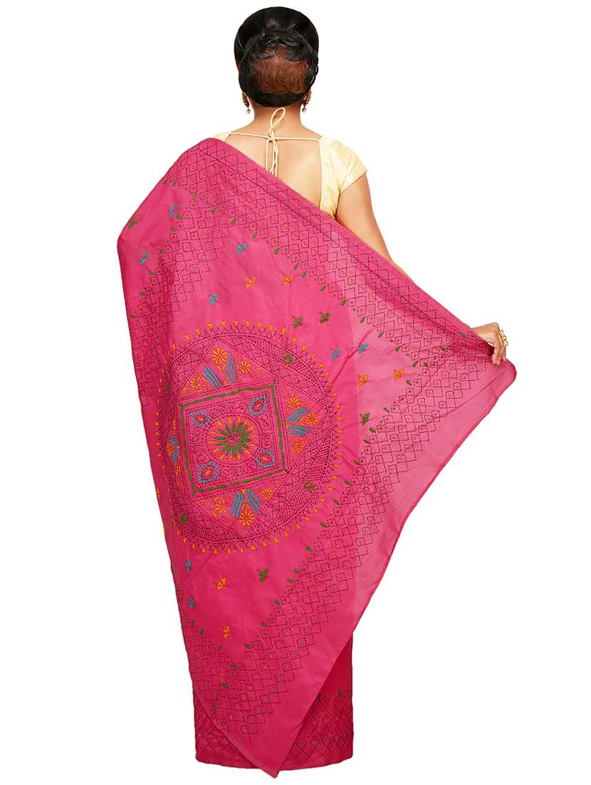 women pink embroidered saree with blouse - 20614337 -  Standard Image - 1