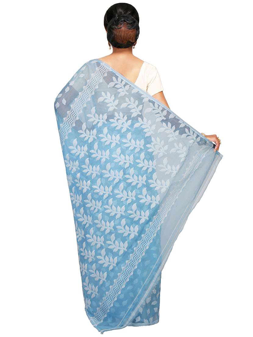women light blue self design jamdani saree with blouse - 20614343 -  Standard Image - 1