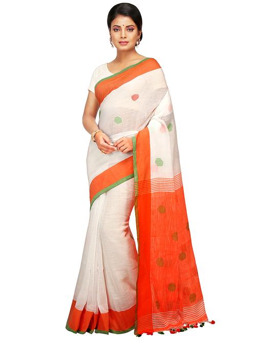 women white self design handloom saree with blouse - 20614352 - Standard Image - 0