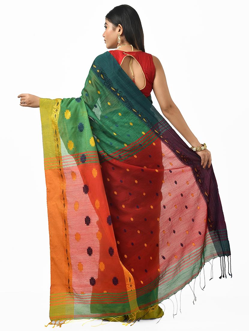 women green self design handloom saree with blouse - 20614366 -  Standard Image - 1