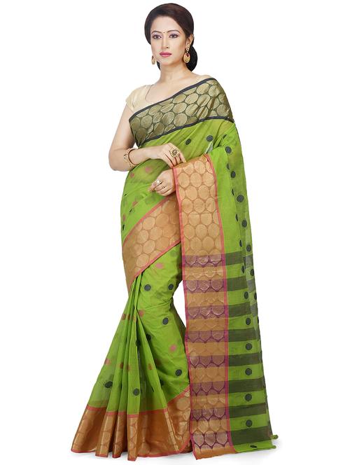 women green self design tant saree with blouse - 20614368 - Standard Image - 0