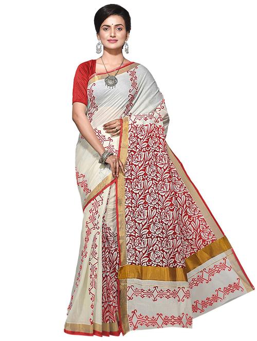 women white printed saree with blouse - 20614388 - Standard Image - 0