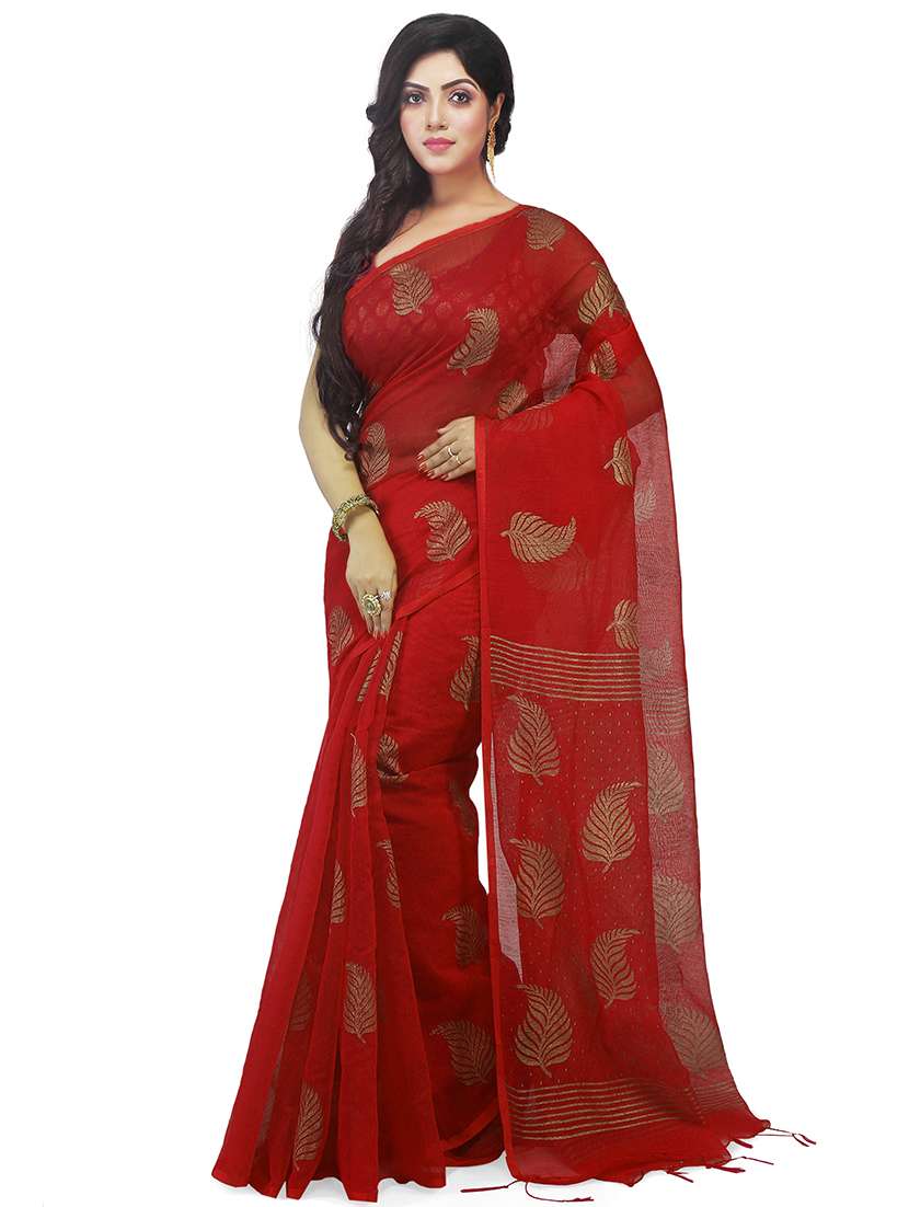red printed saree with blouse