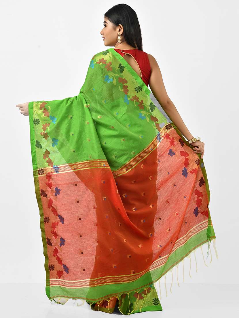 women green self design handloom saree with blouse - 20614393 -  Standard Image - 1