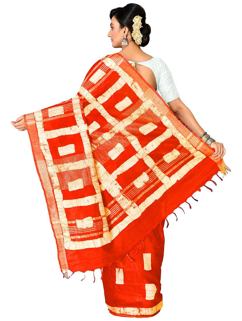 women orange batik printed saree with blouse - 20614408 -  Standard Image - 1