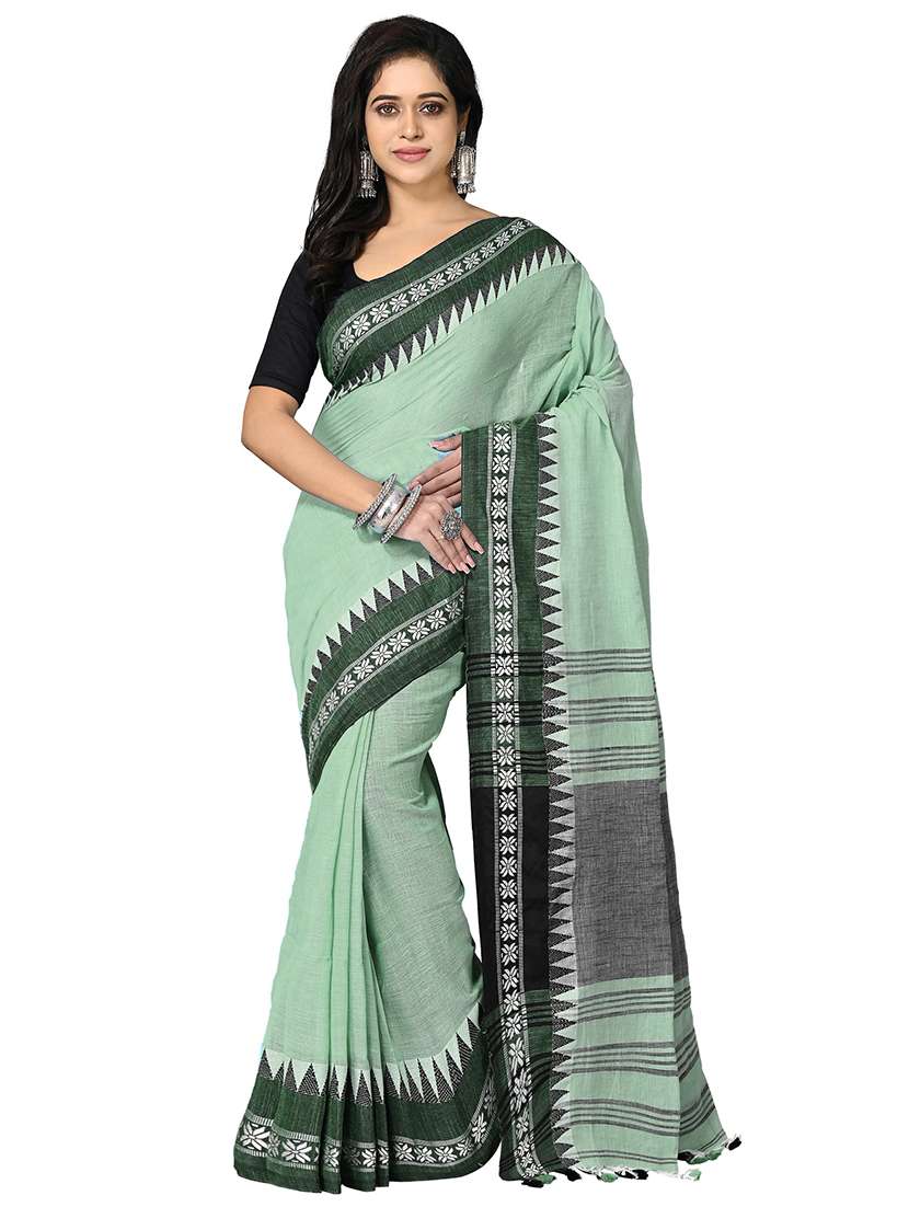 women green self design handloom saree with blouse
