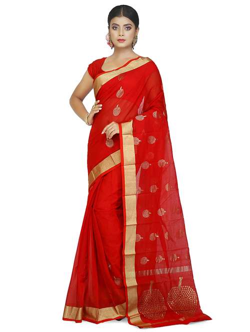 women red zari work embroidered saree with blouse - 20614423 -  Standard Image - 0