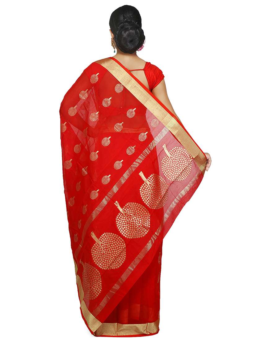 women red zari work embroidered saree with blouse - 20614423 - Standard Image - 1