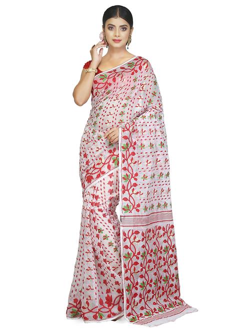women white self design jamdani saree with blouse - 20614425 -  Standard Image - 0