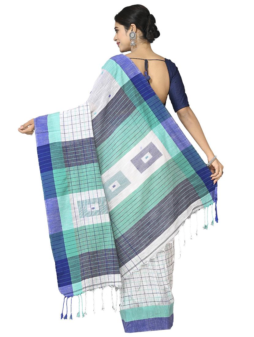 women white self design handloom saree with blouse - 20614435 - Standard Image - 1