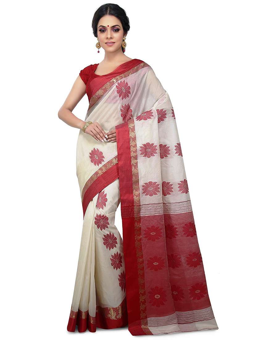 women's self design white colored saree with blouse