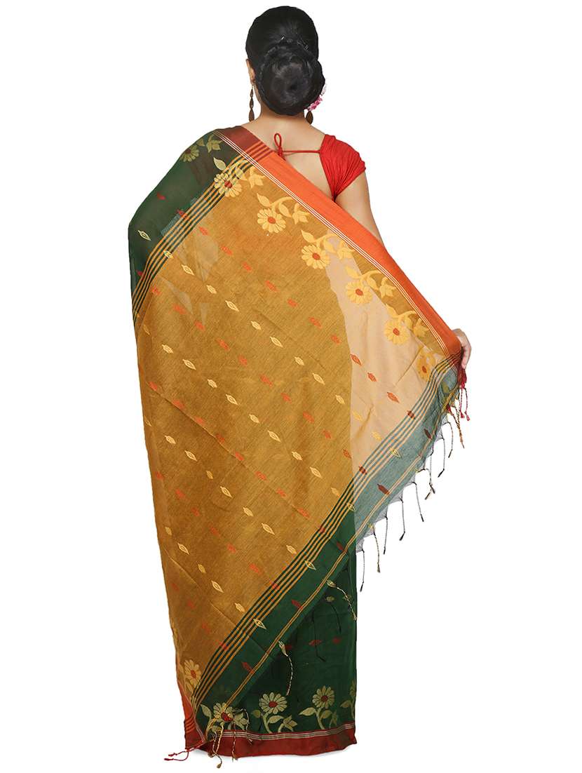 women green self design handloom saree with blouse - 20614441 -  Standard Image - 1