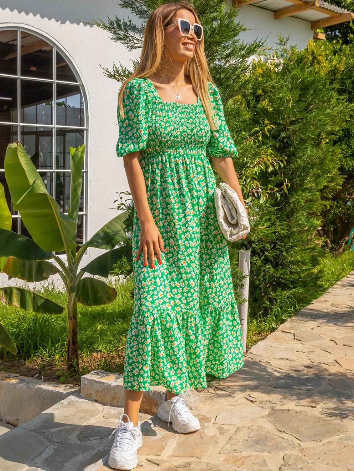 women green floral printed tiered dress - 20614597 -  Standard Image - 1