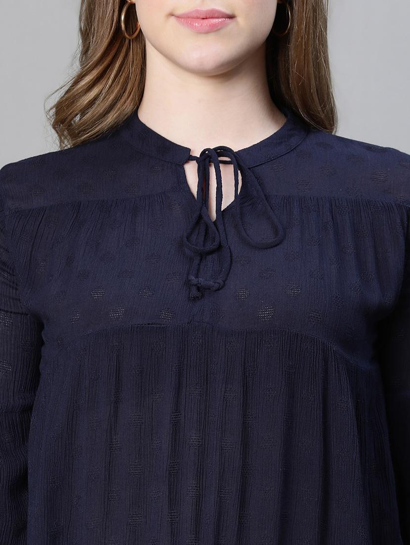women solid tie up neck a-line top - 20615191 - Standard Image - 6