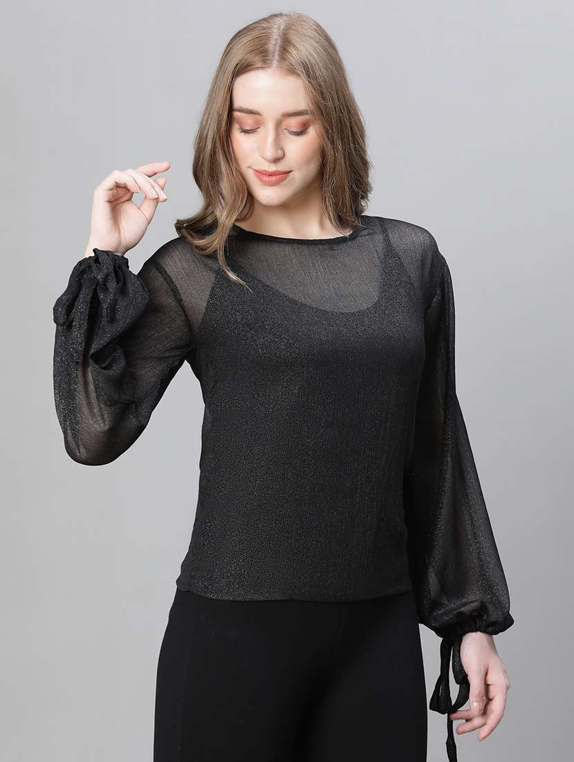 women black self designed blouson top - 20615196 - Standard Image - 1