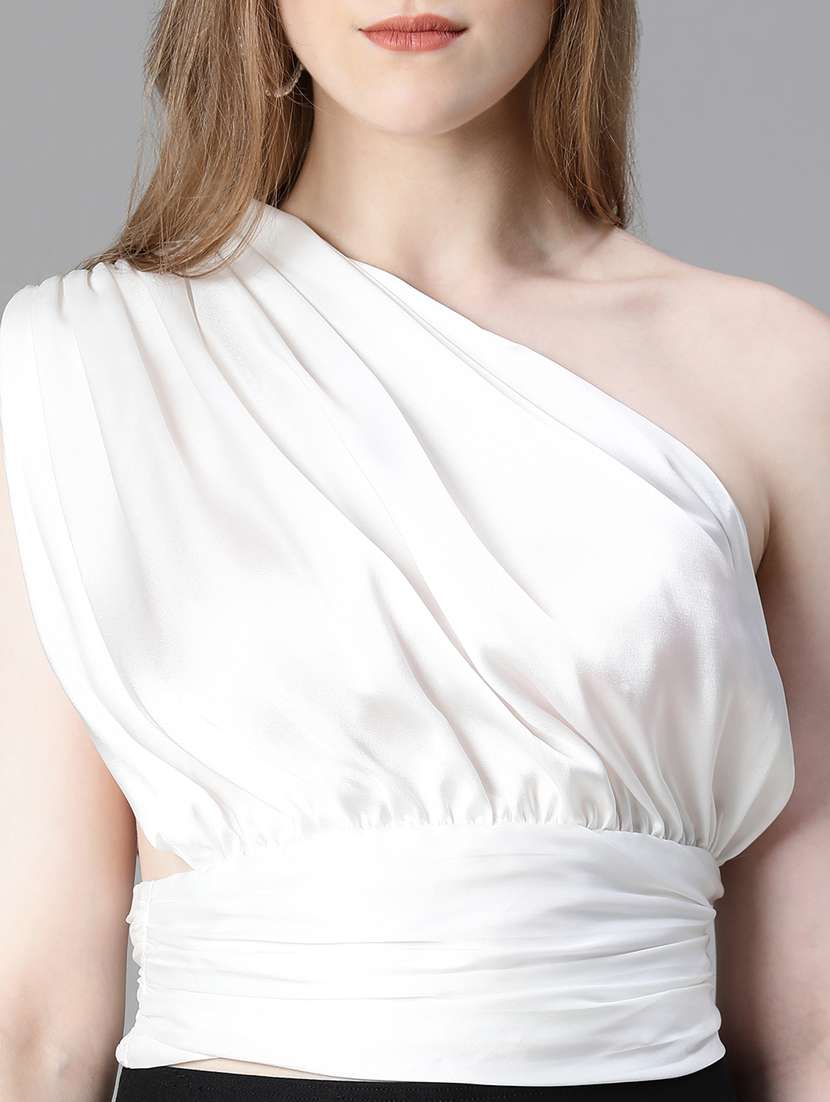 women solid single shoulder crop top - 20615199 -  Standard Image - 6