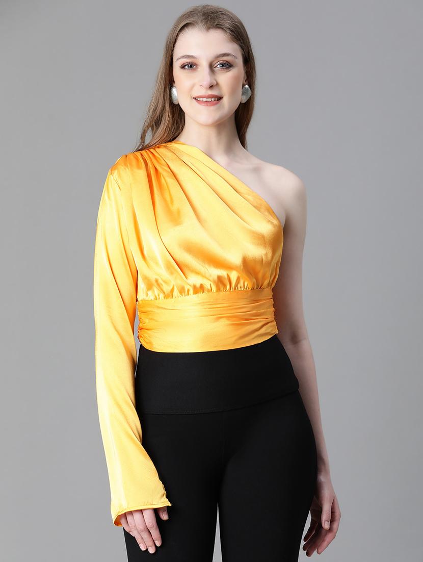 women solid single shoulder crop top - 20615201 - Zoom Image - 0