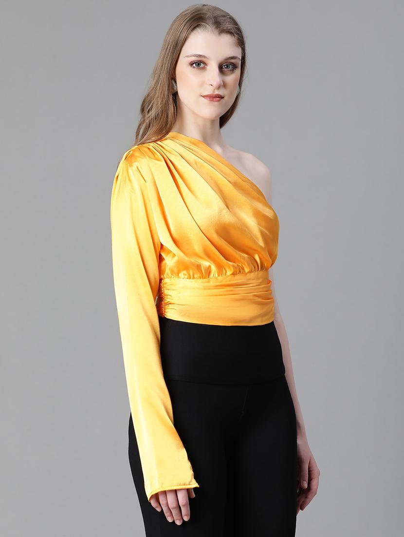 women solid single shoulder crop top - 20615201 - Standard Image - 1