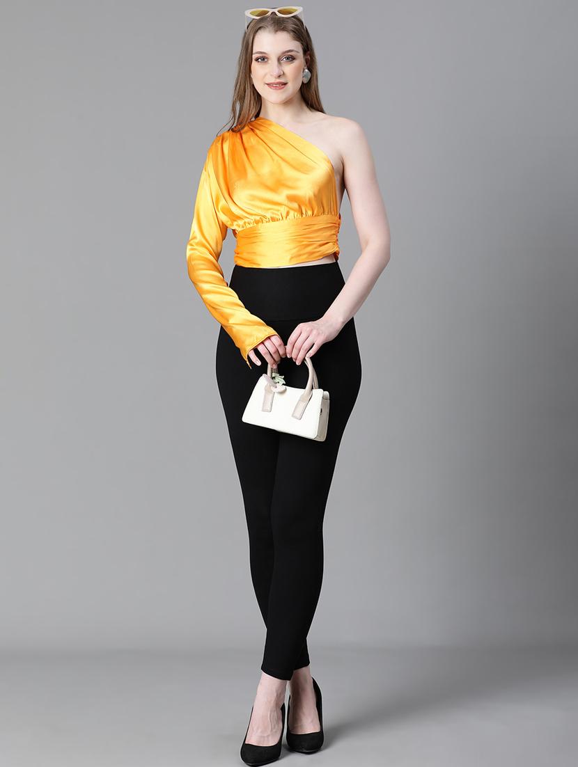 women solid single shoulder crop top - 20615201 - Standard Image - 4