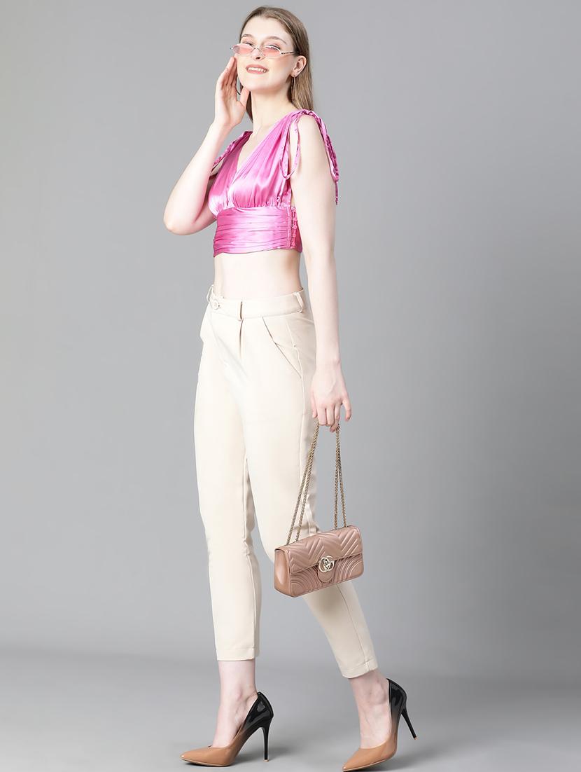 women solid sleeveles crop top - 20615203 - Standard Image - 4