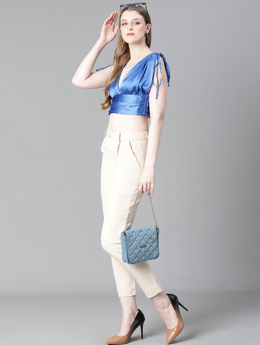 women solid sleeveles crop top - 20615204 - Standard Image - 4