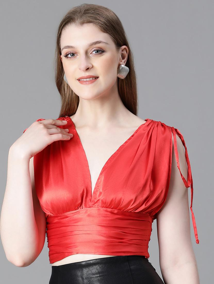 women solid sleeveles crop top - 20615206 - Standard Image - 1