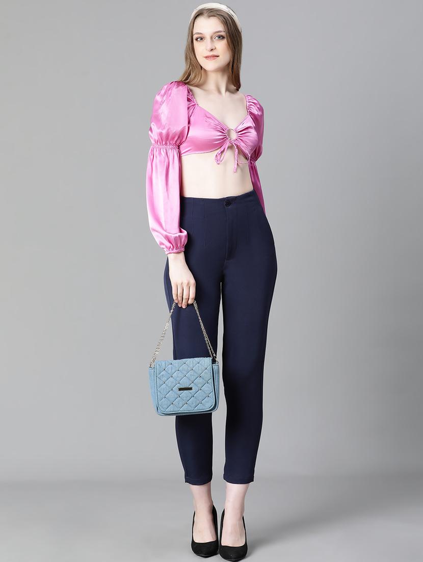 women solid smocked crop top - 20615210 - Standard Image - 4