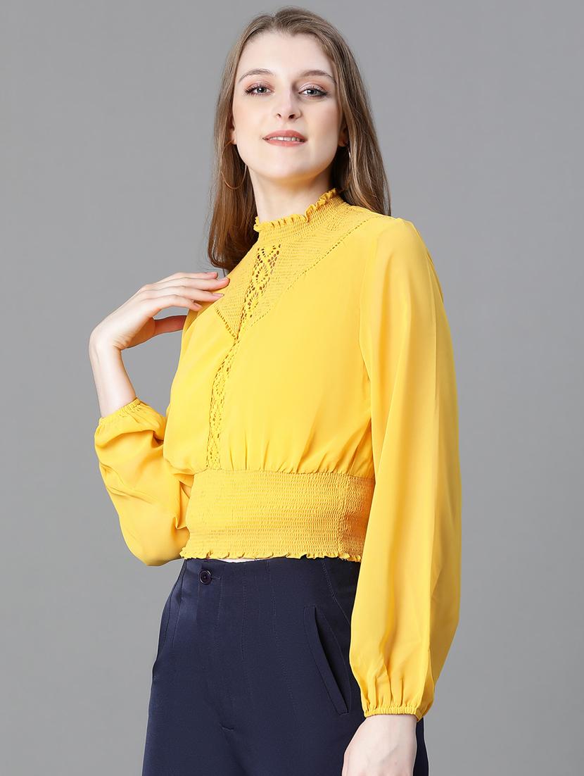 women lace detailed mock neck blouson top - 20615214 - Standard Image - 1