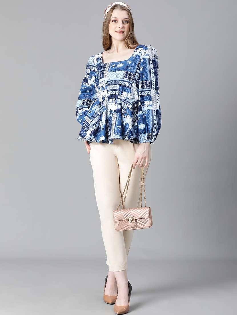 women printed puff sleeves peplum top - 20615217 -  Standard Image - 4