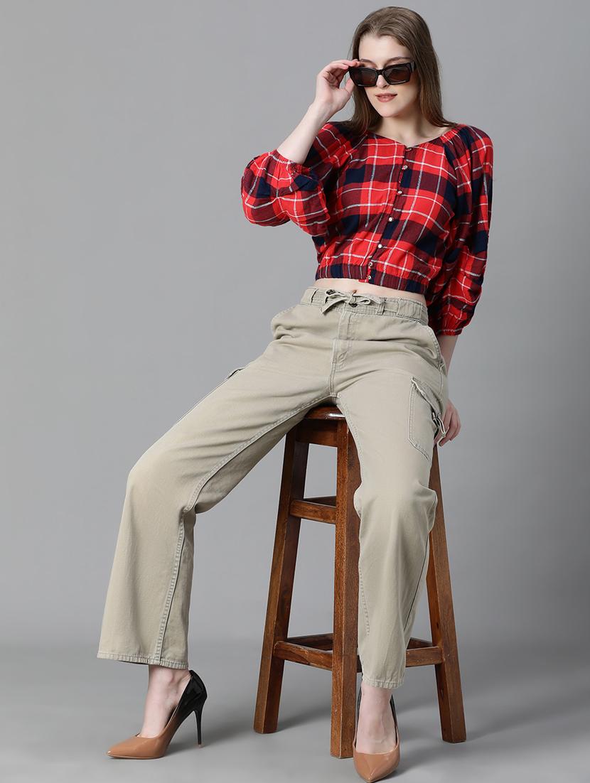 women red checkered blouson top - 20615219 - Standard Image - 4