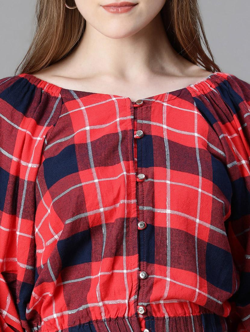 women red checkered blouson top - 20615219 - Standard Image - 6