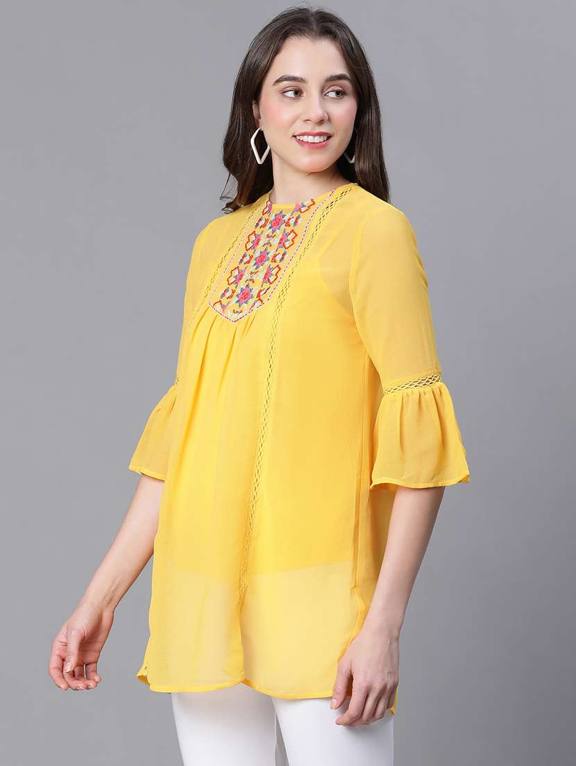 women yellow embroidered regular top - 20615223 -  Standard Image - 1