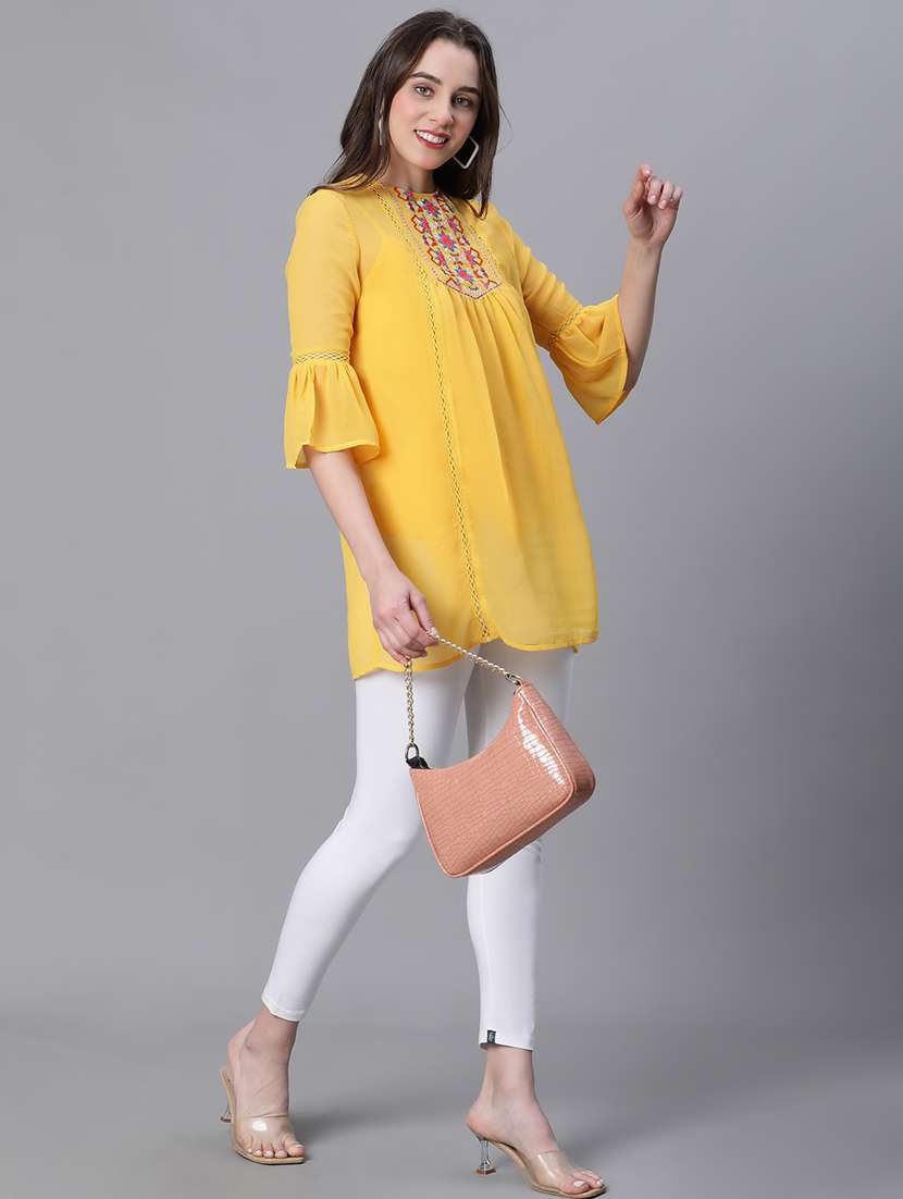 women yellow embroidered regular top - 20615223 -  Standard Image - 4