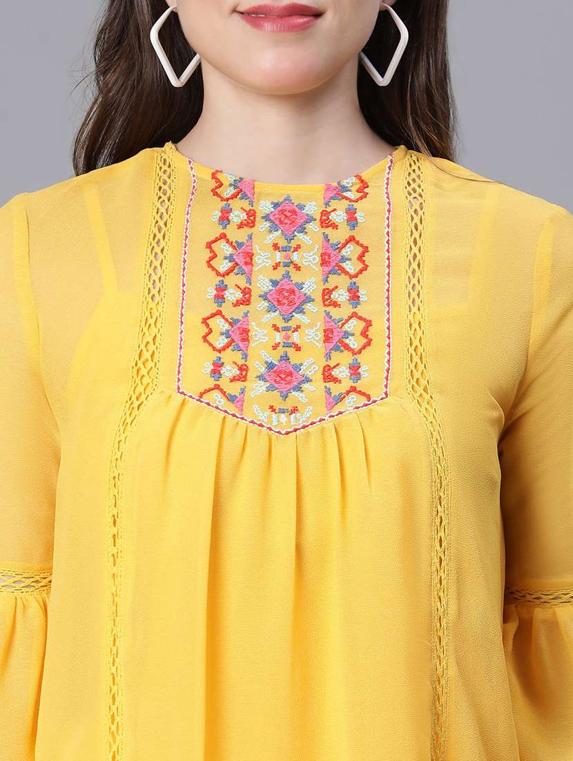 women yellow embroidered regular top - 20615223 -  Standard Image - 6