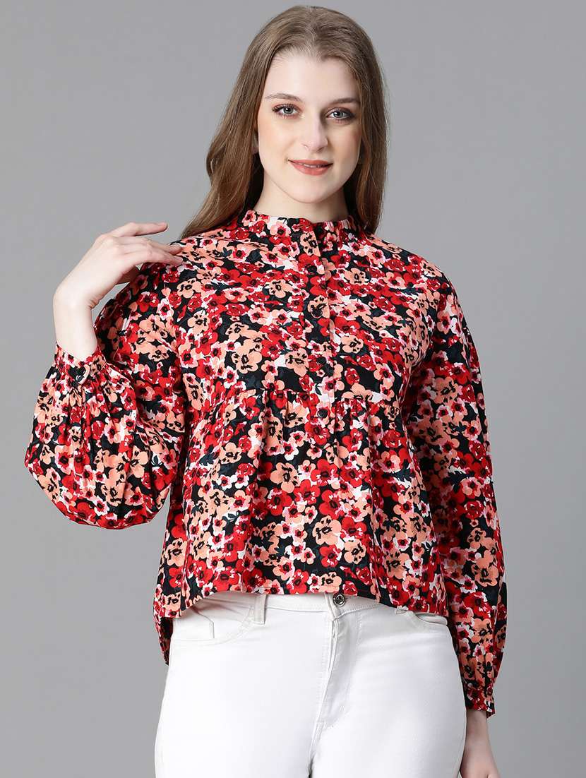 women floral print high low top