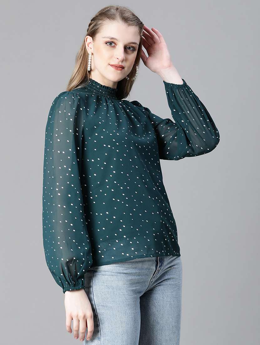 women green polka dot printed blouson top - 20615231 - Standard Image - 1